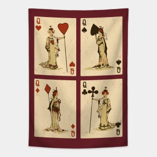 Vintage Playing Cards: Queens of Spades, Hearts, Diamonds, and Clubs Tapestry