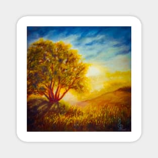 Long shadows of golden hour - pastel painting Magnet