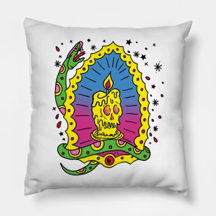 snake and skull candle tattoo Pillow