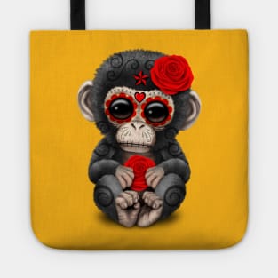 Red Day of the Dead Sugar Skull Baby Chimp Tote