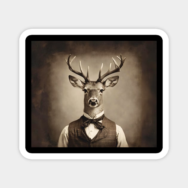 Deer Portrait Victorian Artistic Gift Fashion Magnet by popanato