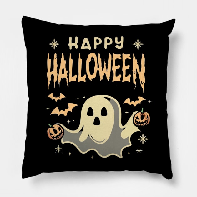 Happy Halloween Ghost Spirit Pillow by Afternoon Leisure