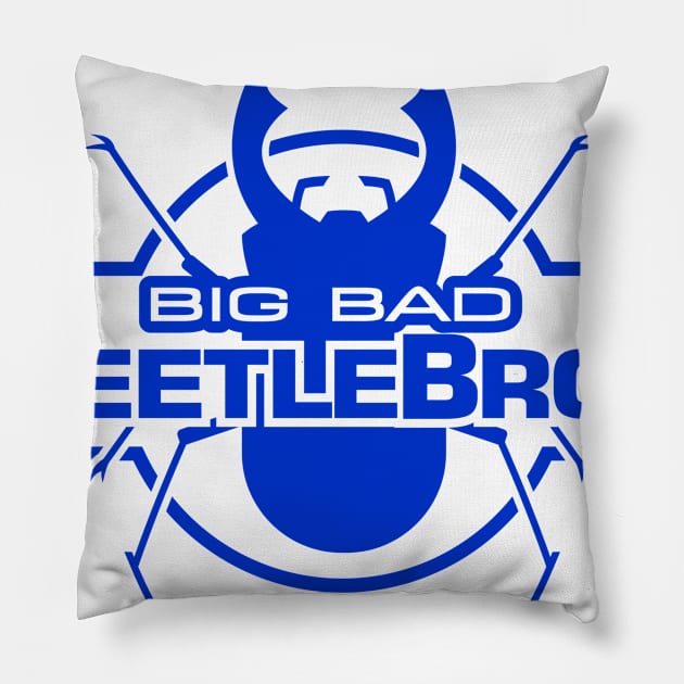 Beetle Bros Logo Blue Pillow by GodPunk