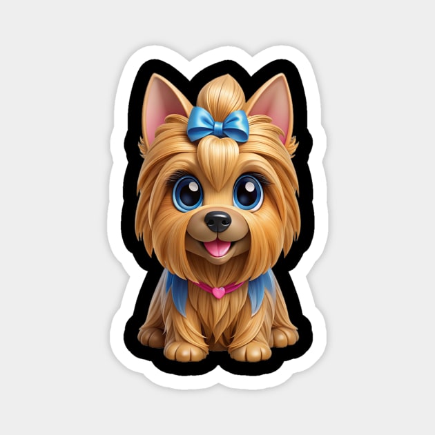Cute Yorkshire Terrier Cartoon with Big Blue Eyes Magnet by IamActiveDog