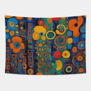 Red and Blue Abstract Flowers After Klimt Tapestry