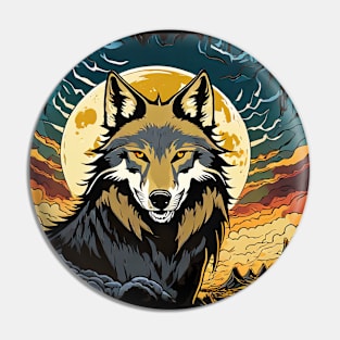 Full Moon Night with a Howling Wolf Vector Pin