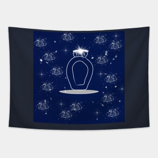 Bottle, perfume, perfumery with dark blue color background Tapestry