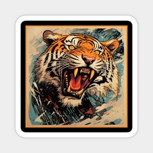Colorful Tiger Cartoon Vintage Bengals Tiger Drawing Comics Fearless Tiger Magnet