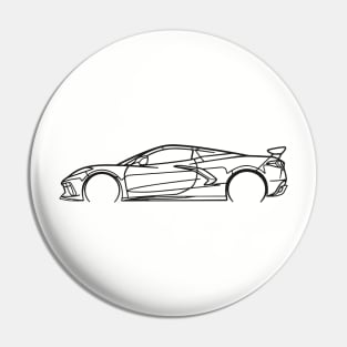 Black C8 Corvette Racecar Side Silhouette Outline Black Supercar Sports car Racing car Pin