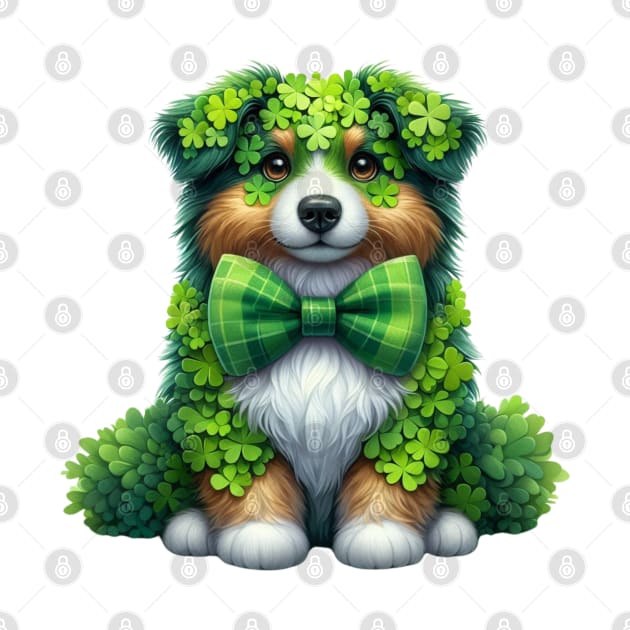 Clover Australian Shepherd Dog St Patricks Day by Chromatic Fusion Studio