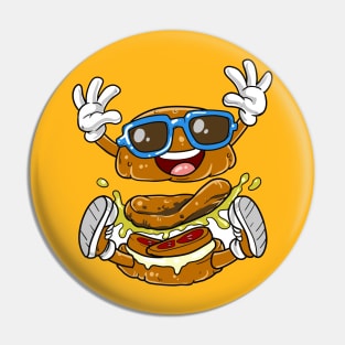 Funny Happy Burger Fast Food Cartoon Pin