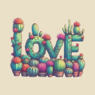 Cactus Love Text Plant T-Shirt