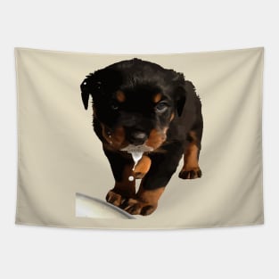 Cute Rottweiler Puppy Lapping Milk Tapestry