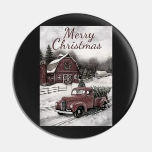 Red vintage car Christmas tree - Merry Christmas Pin