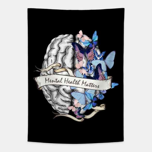 Brain Floral, Mental Health Matters 7 Tapestry by Collagedream