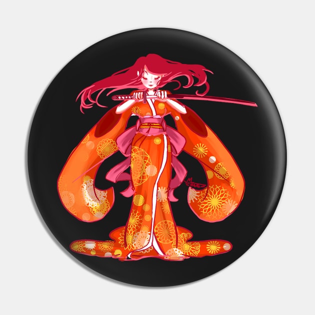 Geisha in orange kimono Pin by koneko