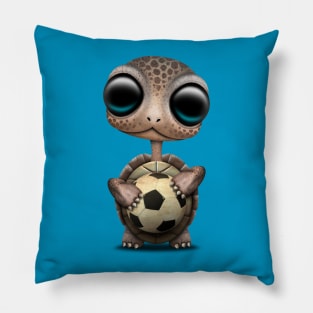 Cute Baby Turtle With Football Soccer Ball Pillow