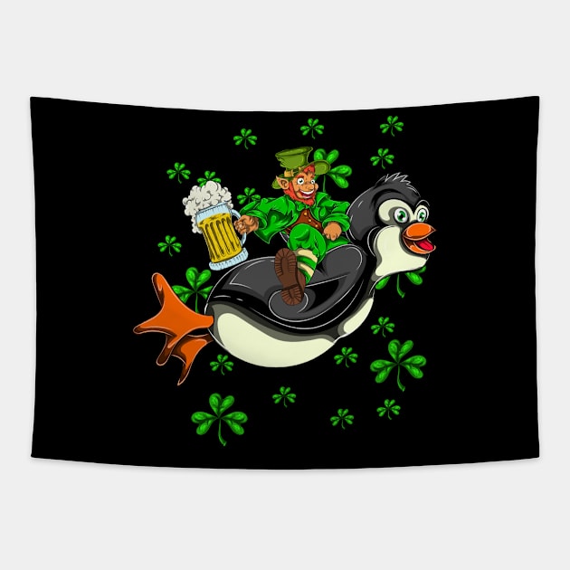 Penguin Irishman Beer Saint Patricks Day Tapestry by ShirtsShirtsndmoreShirts