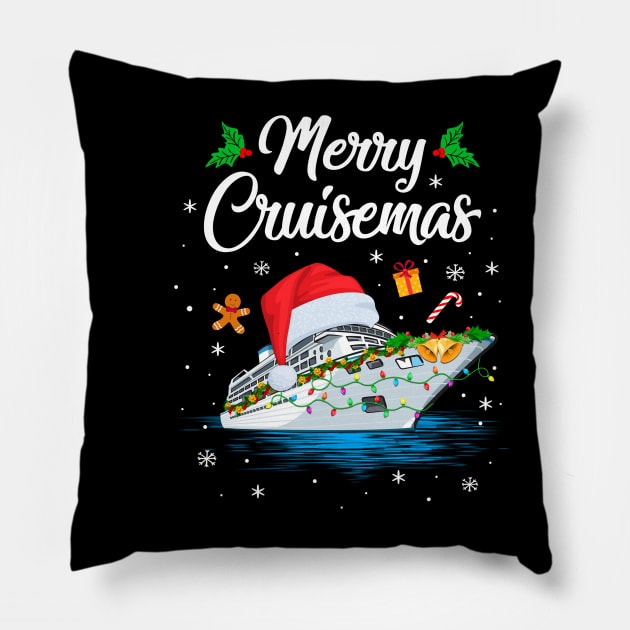 Merry Cruisemas Christmas Family Santa Reindeer Cruise Ship Pillow by James Green
