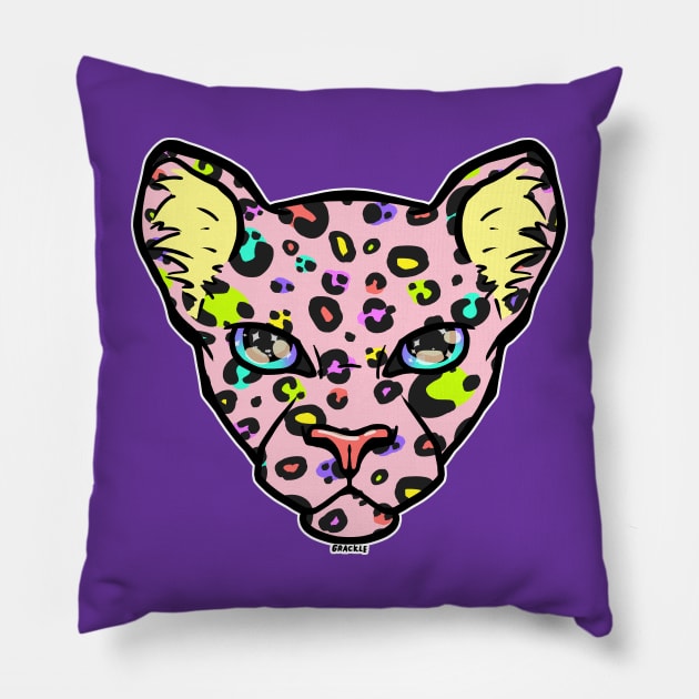 90s Rainbow Leopard Pillow by Jan Grackle