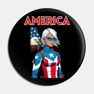 America 90s Patriotic Female Superhero July 4th Comic Bookx Pin