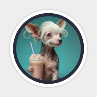 Cute Kawaii Chinese Crested Drinking Bubble Tea - Adorable Dog Lover's Design for Tea Enthusiasts Magnet