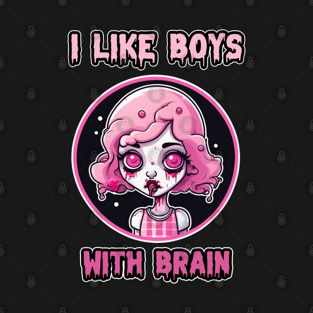 Pink Zombie Girl " I Like Boys With Brain" Halloween by ShyPixels Arts