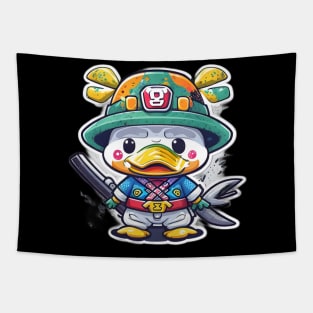 cute and adorable samurai Duck in a japanese hat Tapestry