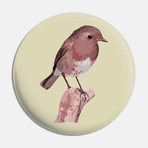 Robin Perched on a Piece of Wood Pin by StupidHead