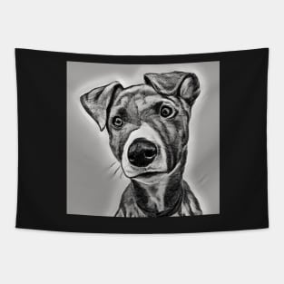 Lurcher puppy, black and white drawing Tapestry