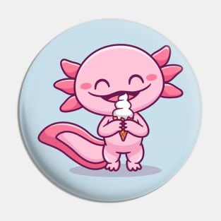 Cute Axolotl Eating Ice Cream Cone Cartoon Pin