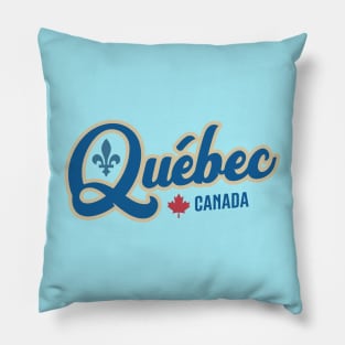 Quebec Canada Classic Athletic Script Blue Pillow
