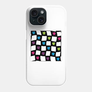 Floral Checker Board - Bright Colors on Black Phone Case