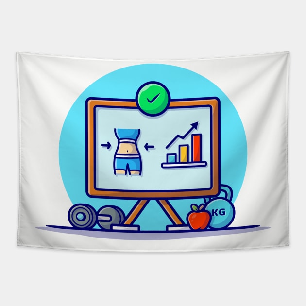 Diet Statistic and Dumbbell, Apple Cartoon Vector Icon Illustration Tapestry by Catalyst Labs