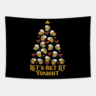 Let's Get Lit Tonight Funny Christmas Beer Wine Lover Tapestry