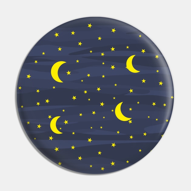 Dark Blue Night Sky - Stars and Moon Seamless Pattern Pin by DesignWood Atelier