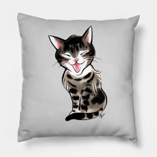 Laughing little tabby cat Pillow