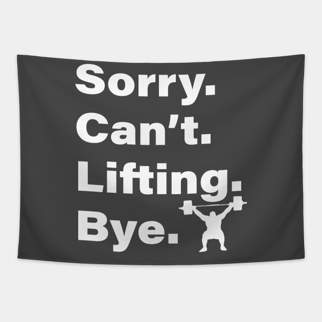 Sorry Can't Weightlifting Muscles Barbells Workout Bodybuilding Funny Weight Lifting Biceps Tapestry by orumcartoons