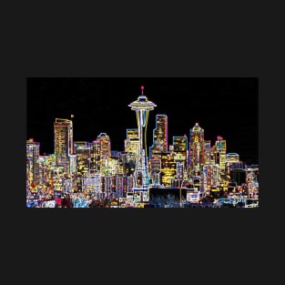 Dark be the Night - Luminous Seattle Skyline T-Shirt