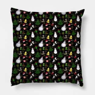 Holiday Doodles on Black Fabric Pillow