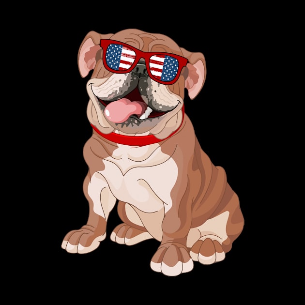 Patriotic Bulldog With America Flag Sunglasses 4Th Of July by SkivingtonAllanss