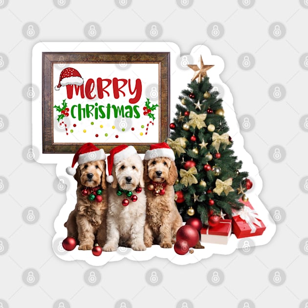 Three Doodle Dog Merry Christmas! Magnet by Doodle and Things