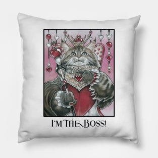 Queen of Hearts Cat - I'm the Boss! - Black Outlined Design Pillow