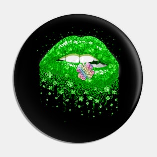 Green Lips Sexy Irish Rainbow Leopard Shamrock St Patricks Day Pin