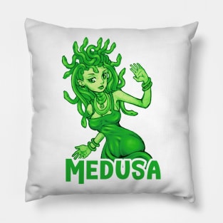 Cool Cute Green Medusa Graphic Art Pillow