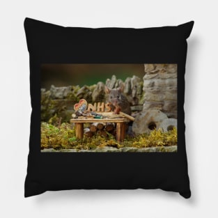 George the mouse in a log pile House color NHS heart Pillow