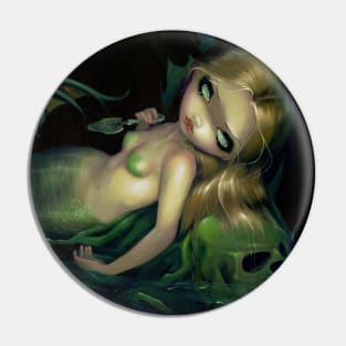 Green Goth Mermaid with Skulls Pin