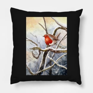 Robin redbreast in the snow Pillow