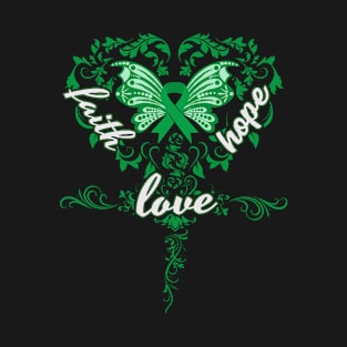 Spinal Cord Injury Awareness Faith Hope Love Butterfly Ribbon, In This Family No One Fights Alone T-Shirt