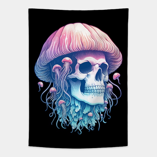 Pastel Goth Skull Jellyfish Tapestry by TomFrontierArt